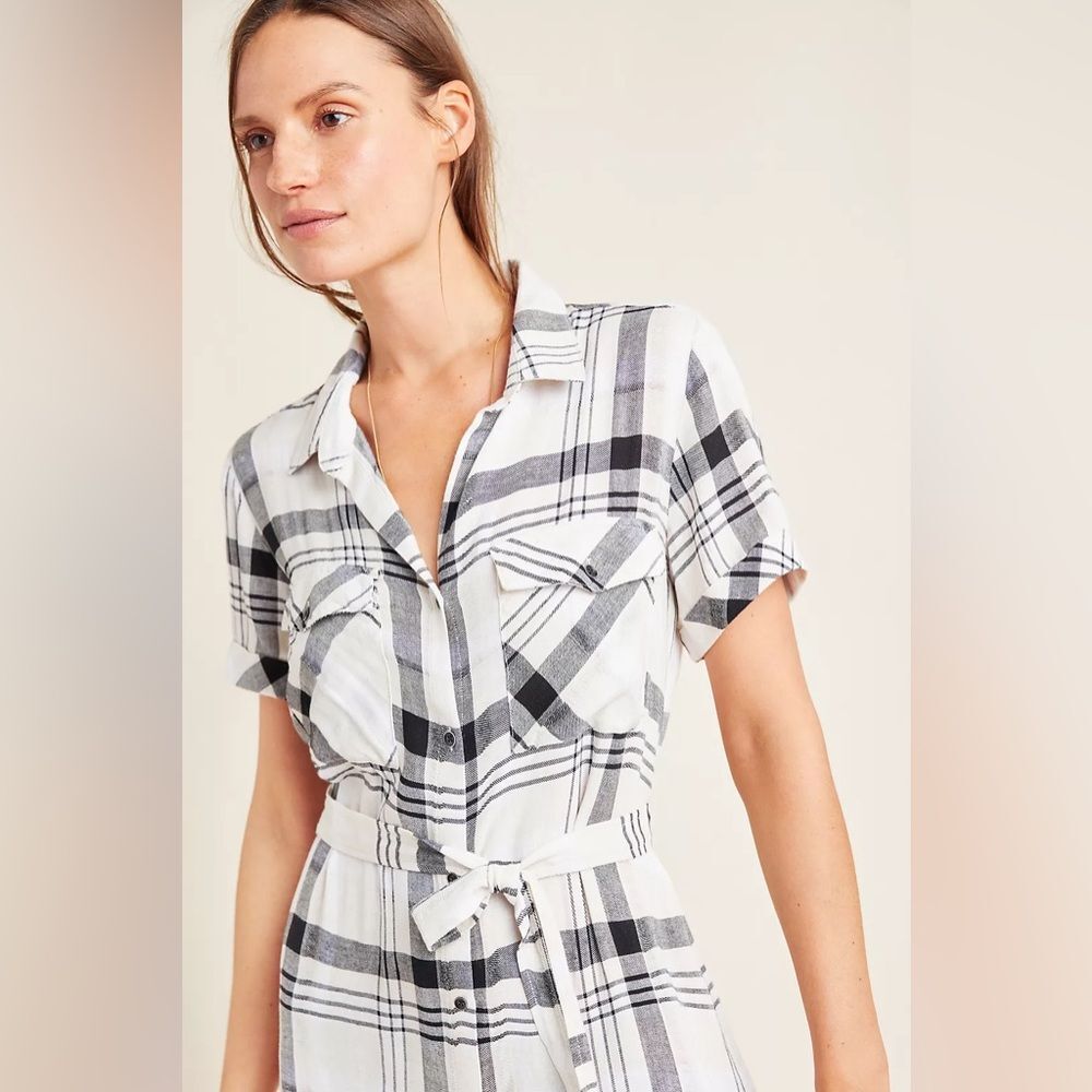 Anthropologie Cloth & Stone Hannah Midi Shirtdress in Black and White XS NWT - Picture 15 of 15